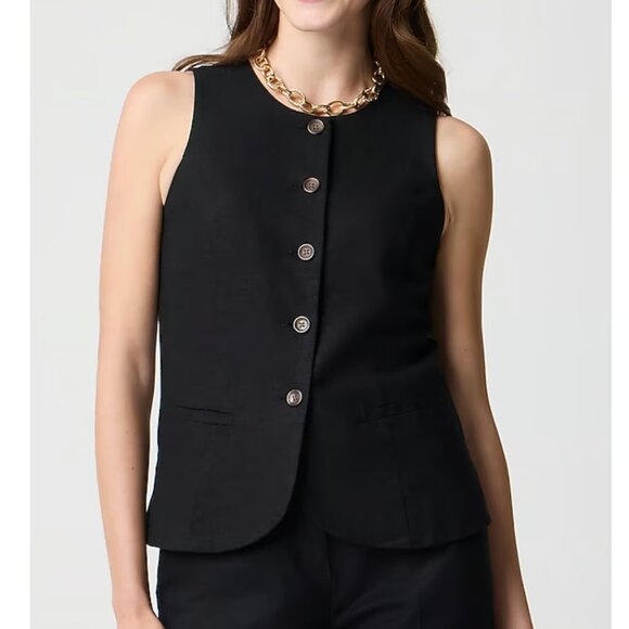 J. Crew Linen Blend Button Front Lightweight Vest Black Size 10/M NWT - Picture 1 of 7